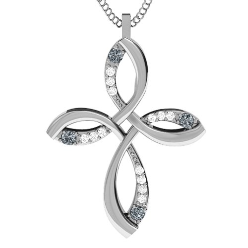 Stylish Curved Cross Pendant – Sterling Silver with Cubic Zirconia and White Premium Zirconia
