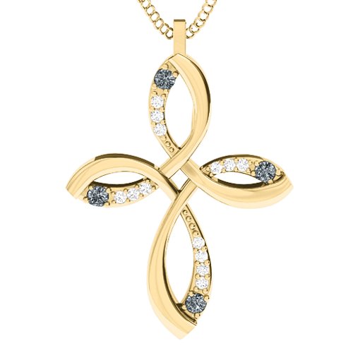 Stylish Curved Cross Pendant – 10K Yellow Gold with Cubic Zirconia and White Premium Zirconia