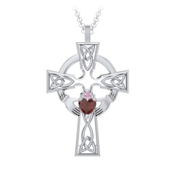 Claddagh Celtic Cross Pendant in 925 Sterling Silver with Garnet and Red Premium Zirconia