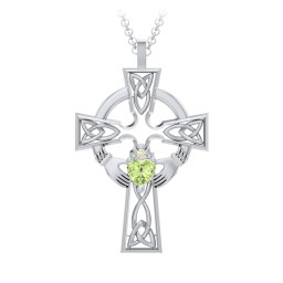 Claddagh Celtic Cross Pendant in 925 Sterling Silver with Peridot and Fancy Yellow Premium Zirconia