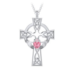 Claddagh Celtic Cross Pendant in 925 Sterling Silver with Pink Tourmaline and Fancy Pink Premium Zirconia
