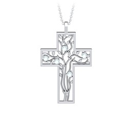 3 - 10 Stone Family Tree Cross Pendant in 925 Sterling Silver with Aquamarine, Amethyst, Emerald, S04CZIR, and Fancy Brown Premium Zirconia