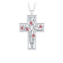 3 - 10 Stone Family Tree Cross Pendant in 925 Sterling Silver