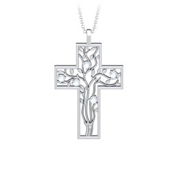 3 - 10 Stone Family Tree Cross Pendant in 925 Sterling Silver with Aquamarine, Amethyst, Emerald, S04CZIR, and Fancy Brown Premium Zirconia