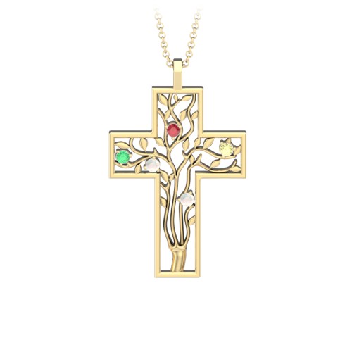 3 - 10 Stone Family Tree Cross Pendant