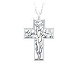 3 - 10 Stone Family Tree Cross Pendant in 925 Sterling Silver with Cubic Zirconia, Amethyst, Aquamarine, Emerald, S04CZIR, and Fancy Brown Premium Zirconia