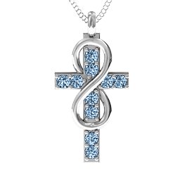 Infinity Cross Pendant in 925 Sterling Silver with Aquamarine