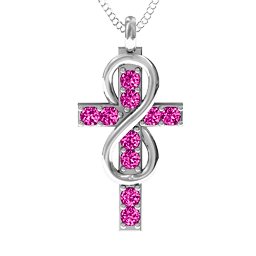 Infinity Cross Pendant in 925 Sterling Silver with Pink Tourmaline