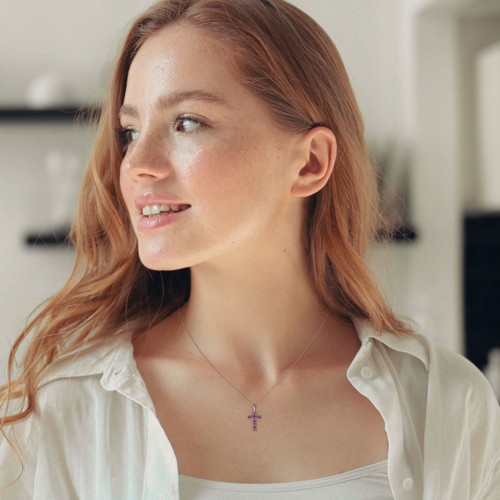 Classic Encrusted 3mm Round Cross Pendant