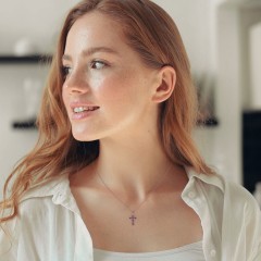 Classic Encrusted 3mm Round Cross Pendant