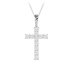 Classic Encrusted 2.5mm Round Cross Pendant in 925 Sterling Silver with Aquamarine