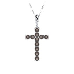 Classic Encrusted 2.5mm Round Cross Pendant in 925 Sterling Silver with Smokey Quartz