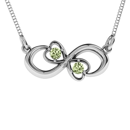 Two Hearts Infinity Pendant – Sterling Silver with Peridot