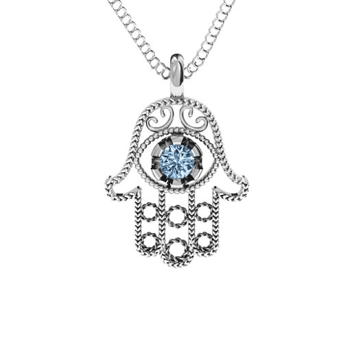 Hamsa Pendant – Sterling Silver with Aquamarine