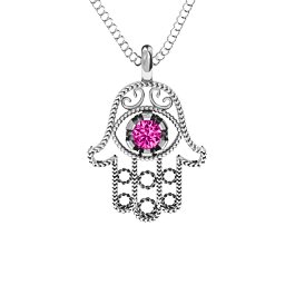 Hamsa Pendant in 925 Sterling Silver with Pink Tourmaline