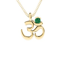 Om Yoga Pendant with 3mm Round Stone in 18K Gold Plated Silver with Emerald