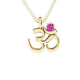 Om Yoga Pendant with 3mm Round Stone in 18K Gold Plated Silver with Pink Tourmaline