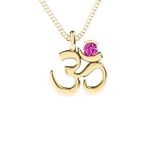 Om Yoga Pendant with 3mm Round Stone – 18K Gold Plated Silver with Pink Tourmaline