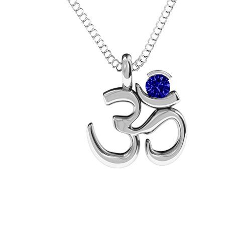 Om Yoga Pendant with 3mm Round Stone – Sterling Silver with Blue Sapphire
