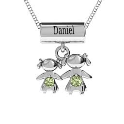 Sisters or Mother and Daughter Character Pendant in 925 Sterling Silver with Peridot