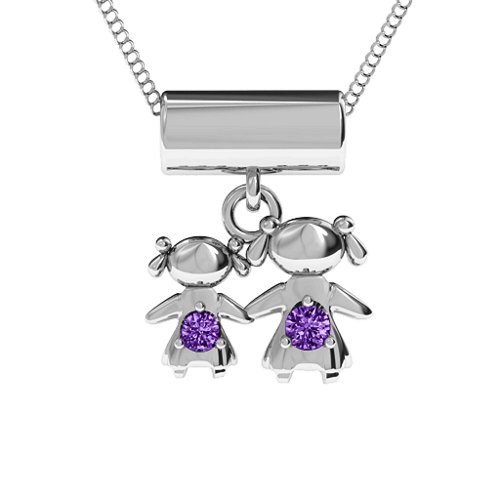 Sisters or Mother and Daughter Character Pendant – Sterling Silver with Amethyst