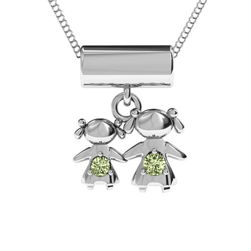 Sisters or Mother and Daughter Character Pendant – Sterling Silver with Peridot