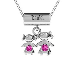 Sisters or Mother and Daughter Character Pendant in 925 Sterling Silver with Pink Tourmaline