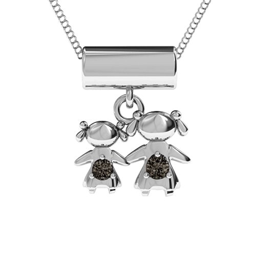 Sisters or Mother and Daughter Character Pendant – Sterling Silver with Smokey Quartz