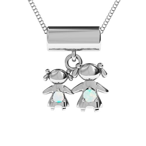Sisters or Mother and Daughter Character Pendant – Sterling Silver with Opal