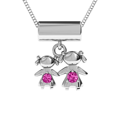 Sisters or Mother and Daughter Character Pendant – Sterling Silver with Pink Tourmaline