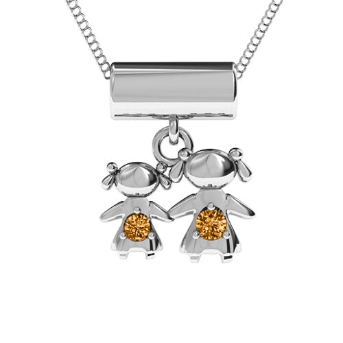 Sisters or Mother and Daughter Character Pendant – Sterling Silver with Citrine