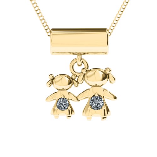 Sisters or Mother and Daughter Character Pendant – 10K Yellow Gold with Cubic Zirconia