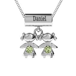 Sisters or Daughters Character Pendant in 925 Sterling Silver with Peridot