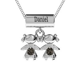Sisters or Daughters Character Pendant in 925 Sterling Silver with Smokey Quartz