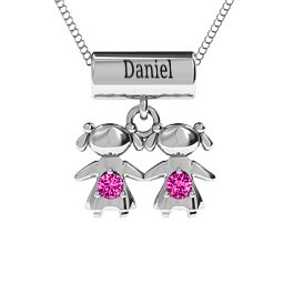Sisters or Daughters Character Pendant in 925 Sterling Silver with Pink Tourmaline