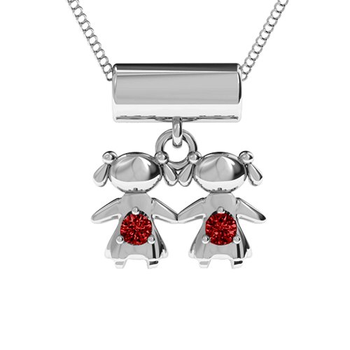 Sisters or Daughters Character Pendant – Sterling Silver with Garnet