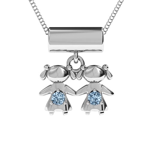 Sisters or Daughters Character Pendant – Sterling Silver with Aquamarine