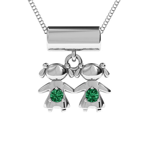 Sisters or Daughters Character Pendant – Sterling Silver with Emerald