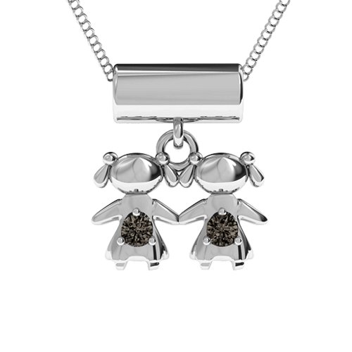 Sisters or Daughters Character Pendant – Sterling Silver with Smokey Quartz