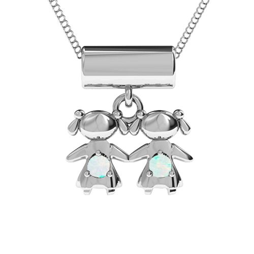 Sisters or Daughters Character Pendant – Sterling Silver with Opal