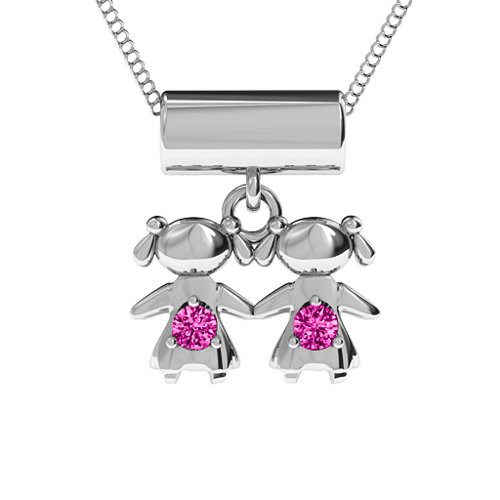Sisters or Daughters Character Pendant – Sterling Silver with Pink Tourmaline