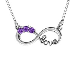 Three Stone Infinity Love Pendant in 925 Sterling Silver with Amethyst