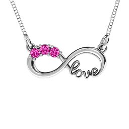 Three Stone Infinity Love Pendant in 925 Sterling Silver with Pink Tourmaline