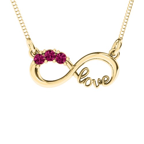 Three Stone Infinity Love Pendant – 10K Yellow Gold with Ruby