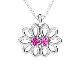 Sister's Flower Pendant in 925 Sterling Silver with Pink Tourmaline