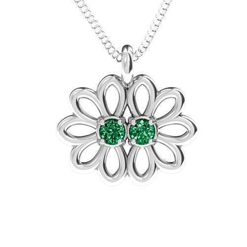 Sister's Flower Pendant – Sterling Silver with Emerald