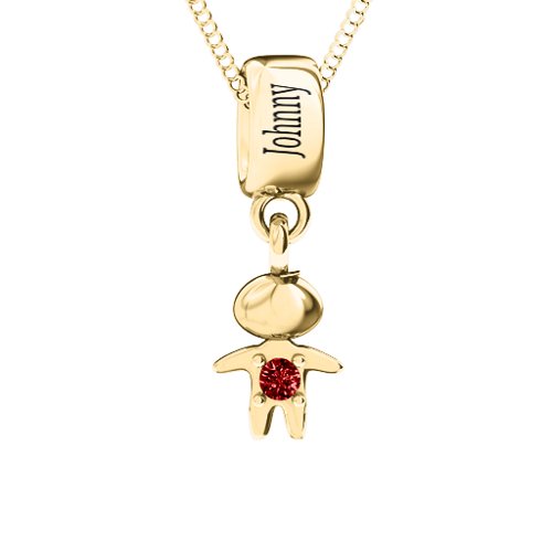 Happy Boy Pendant – 10K Yellow Gold with Garnet