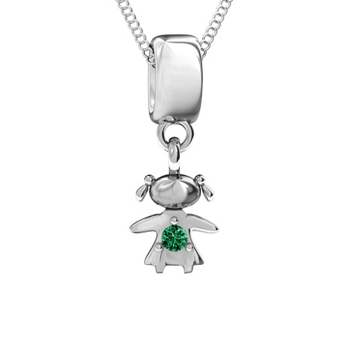 Happy Girl Pendant – Sterling Silver with Emerald