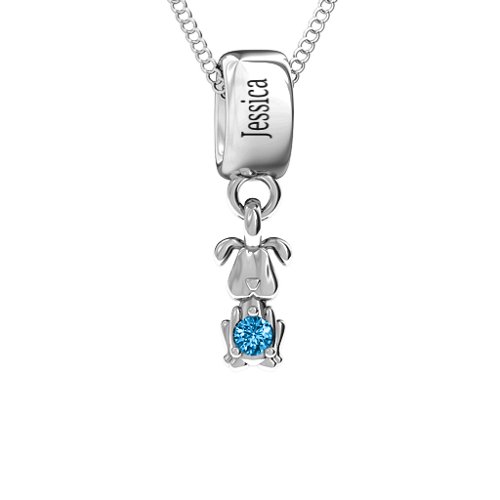 Happy Dog Pendant – Sterling Silver with Blue Topaz