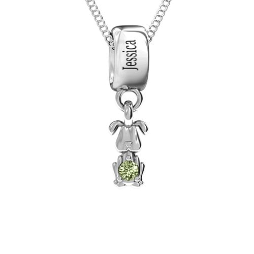 Happy Dog Pendant – Sterling Silver with Peridot